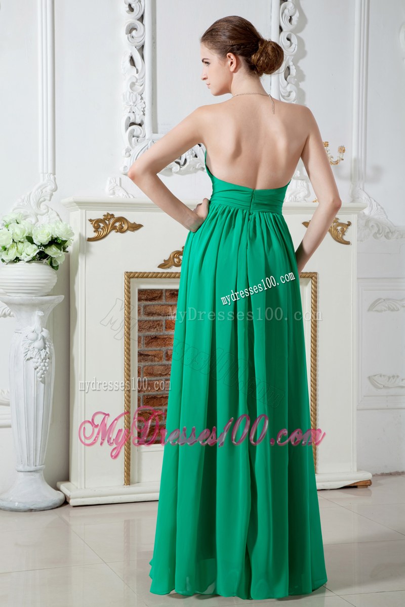 Sweetheart Ruching Green Empire Bridesmaid Dress Floor-length Chiffon