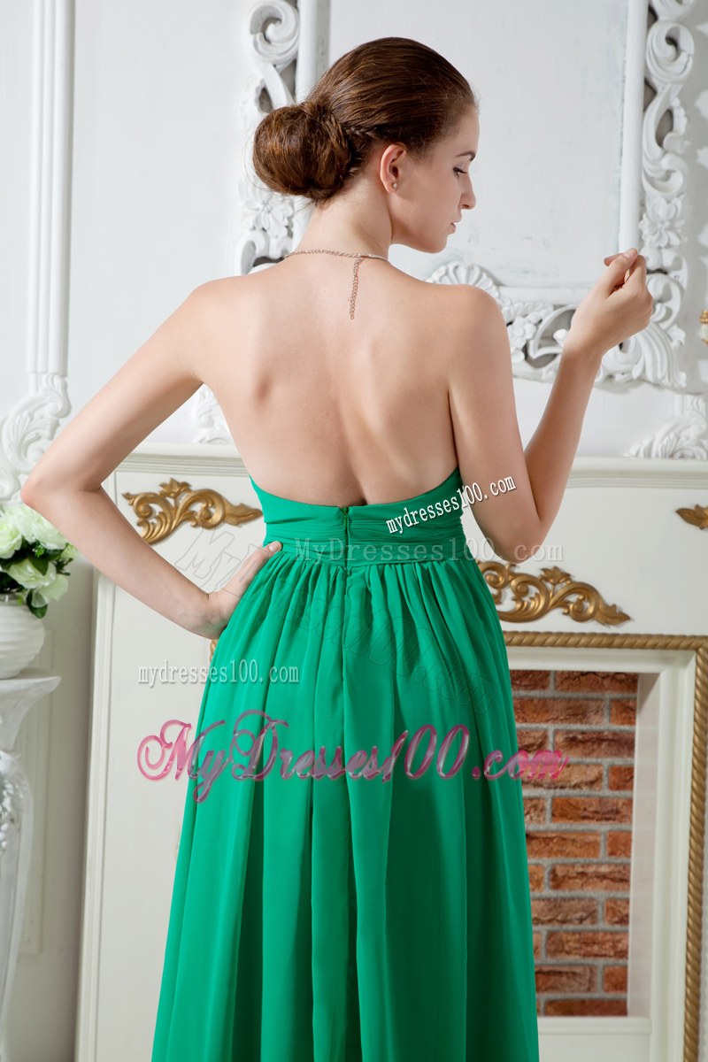 Sweetheart Ruching Green Empire Bridesmaid Dress Floor-length Chiffon