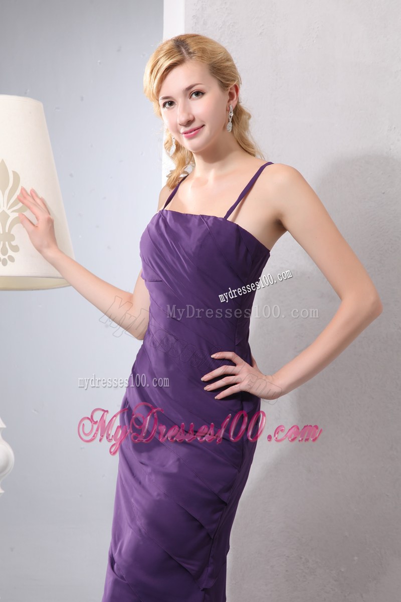 Ruffled Layers Dark Purple Column Straps Bridesmaid Dress Chiffon