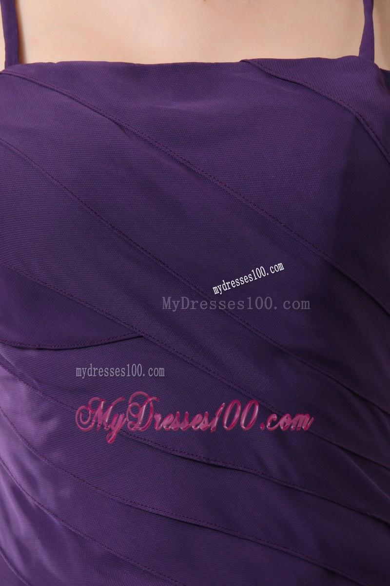 Ruffled Layers Dark Purple Column Straps Bridesmaid Dress Chiffon