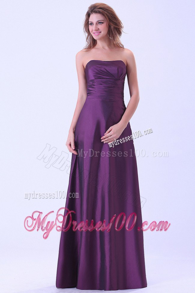 Dark Purple Strapless A-line Strapless Bridemaid Dress