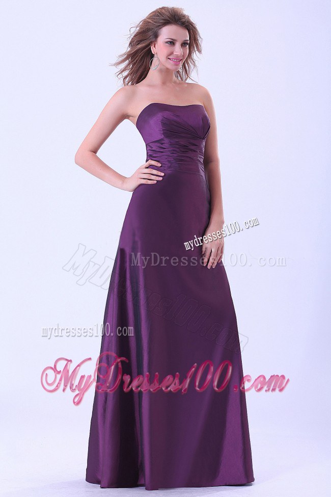 Dark Purple Strapless A-line Strapless Bridemaid Dress