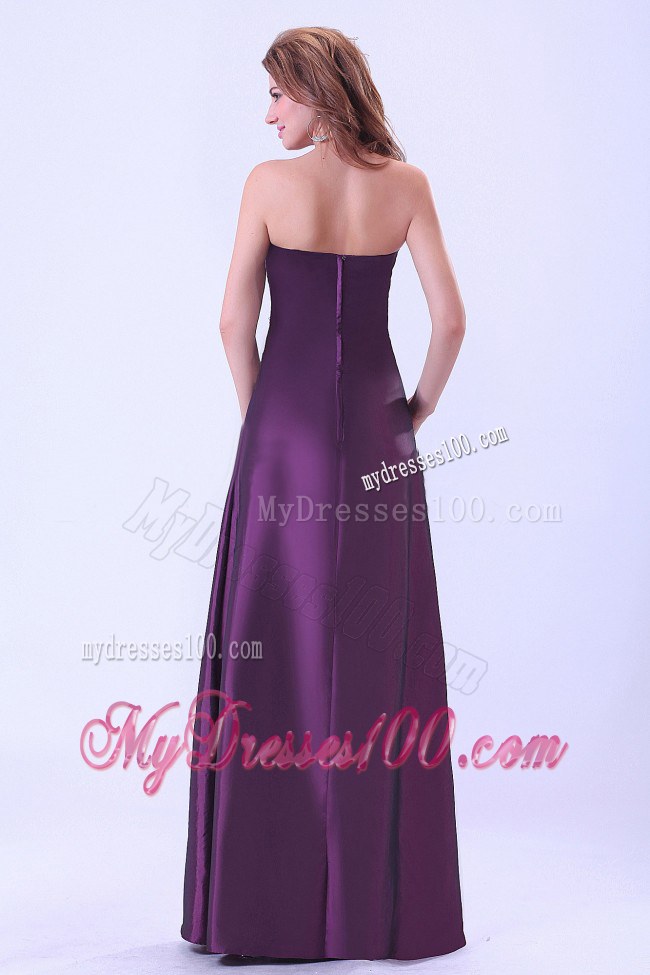 Dark Purple Strapless A-line Strapless Bridemaid Dress