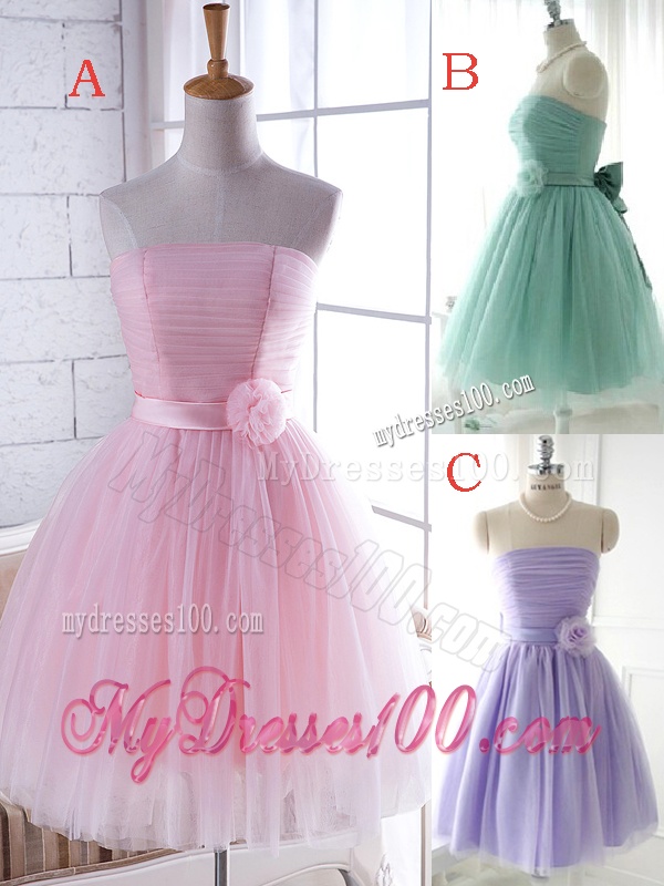 Discount Handcrafted Flower Short Bridesmaid Dress in Apple Green