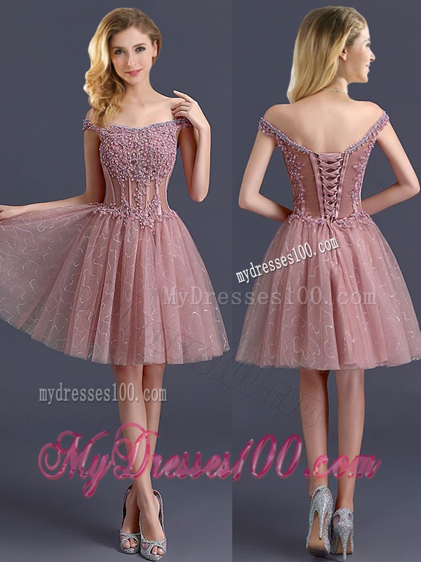 Gorgeous Off the Shoulder Cap Sleeves Bridesmaid Dress with Appliques