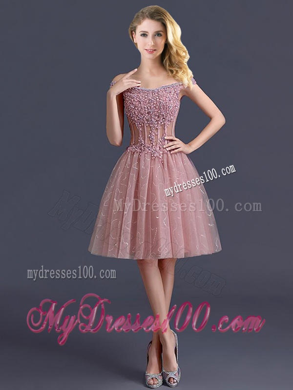 Gorgeous Off the Shoulder Cap Sleeves Bridesmaid Dress with Appliques
