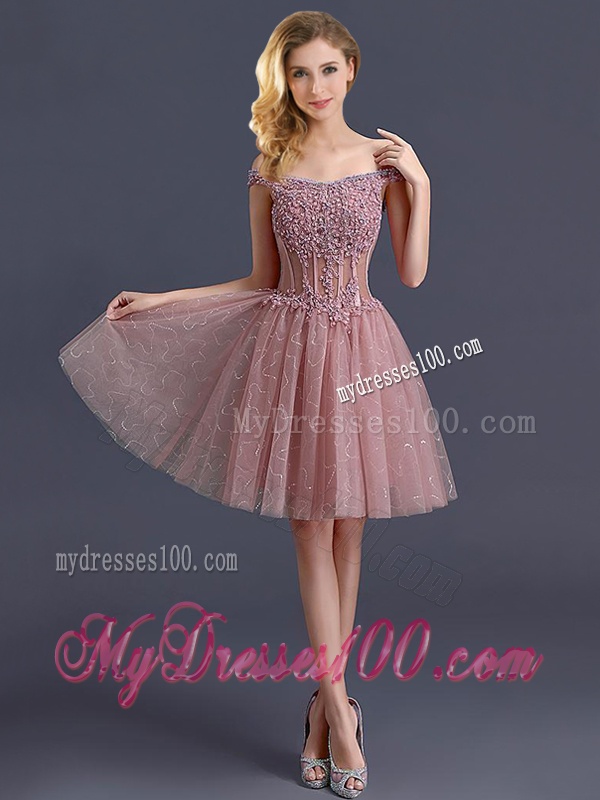 Gorgeous Off the Shoulder Cap Sleeves Bridesmaid Dress with Appliques