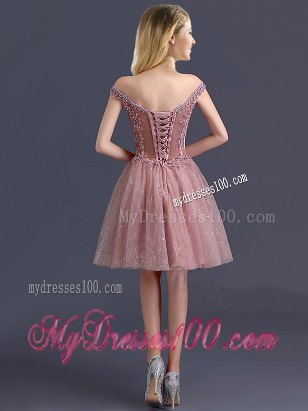 Gorgeous Off the Shoulder Cap Sleeves Bridesmaid Dress with Appliques