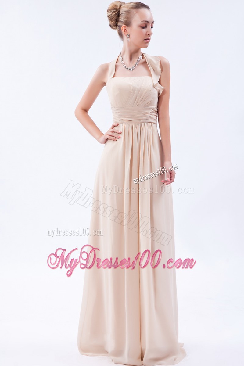 Halter Floor-length Chiffon Bridesmaid Dress Champagne Empire Ruche