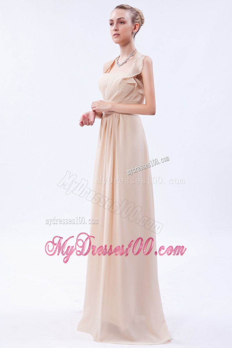 Halter Floor-length Chiffon Bridesmaid Dress Champagne Empire Ruche