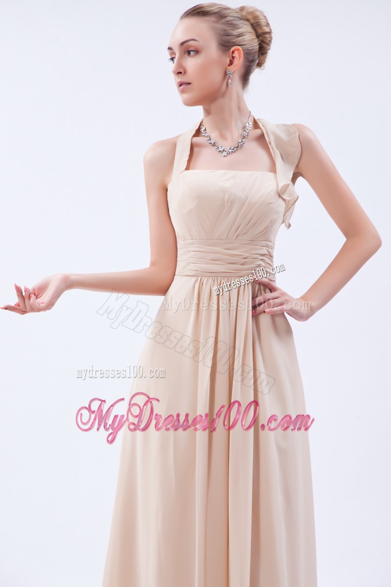 Halter Floor-length Chiffon Bridesmaid Dress Champagne Empire Ruche