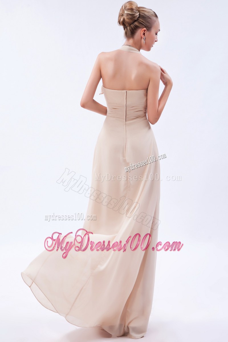 Halter Floor-length Chiffon Bridesmaid Dress Champagne Empire Ruche