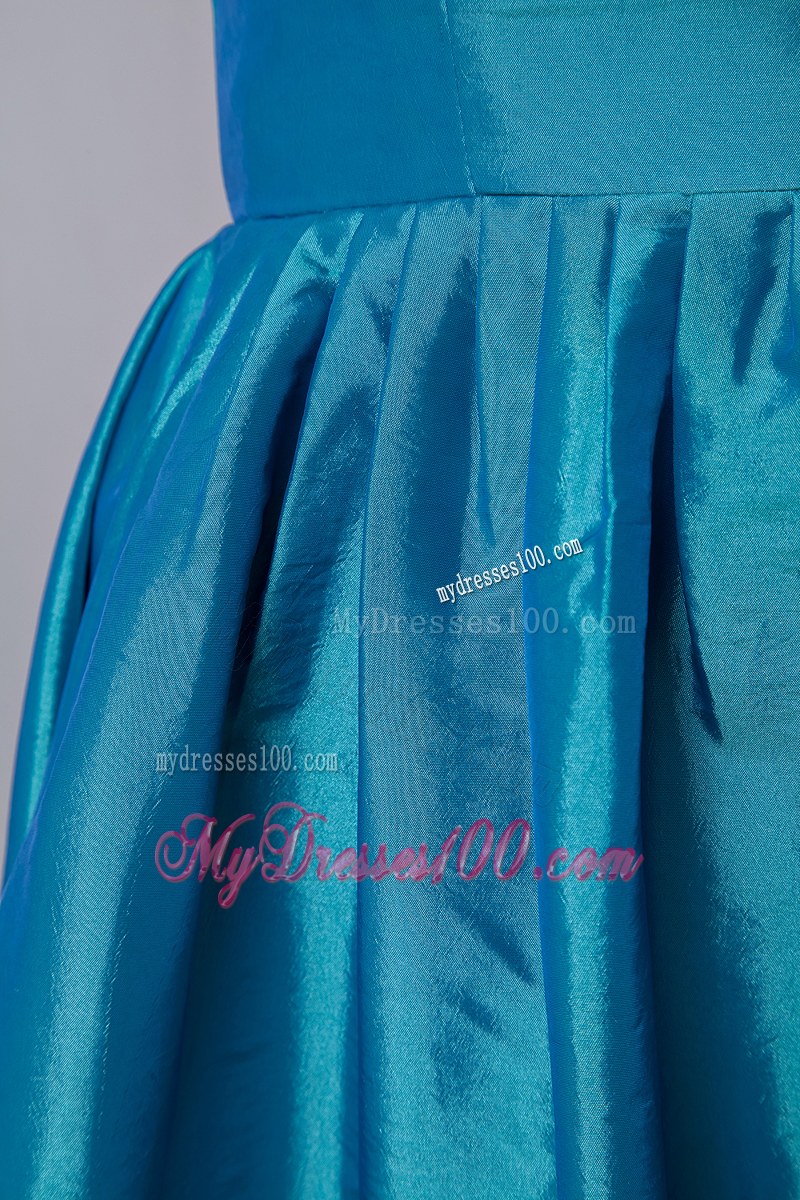 Halter Teal Princess Bridemaid Dress Taffeta Bowknot Knee-length