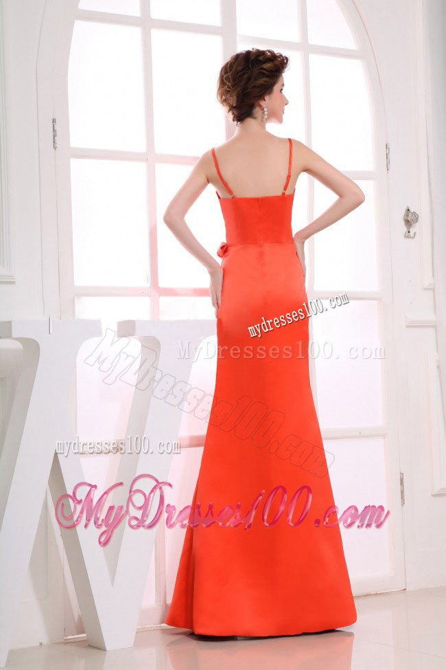 Orange Red Spaghetti Straps 2013 Bridemaid Dress with Hand Flower