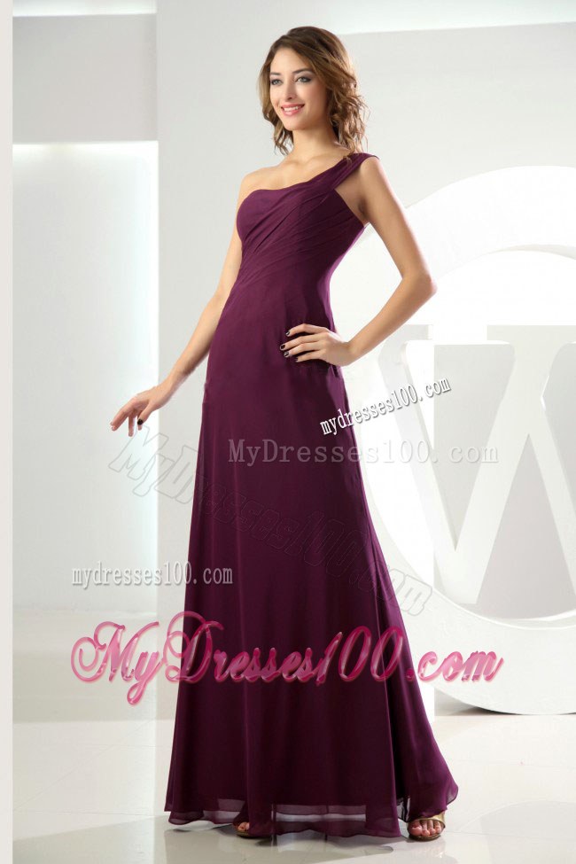 Ruched One Shoulder Eggplant Purple Column Bridemaid Dress