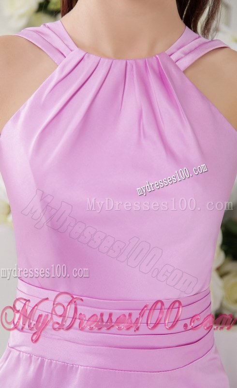 Empire High-neck Lavender Bridesmaid Dress Knee-length Satin Zipper-up