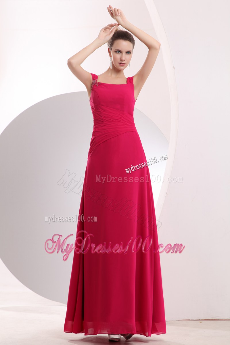 Beading with Ruche Hot Pink Straps Beading Bridesmaid Dress Floor-length