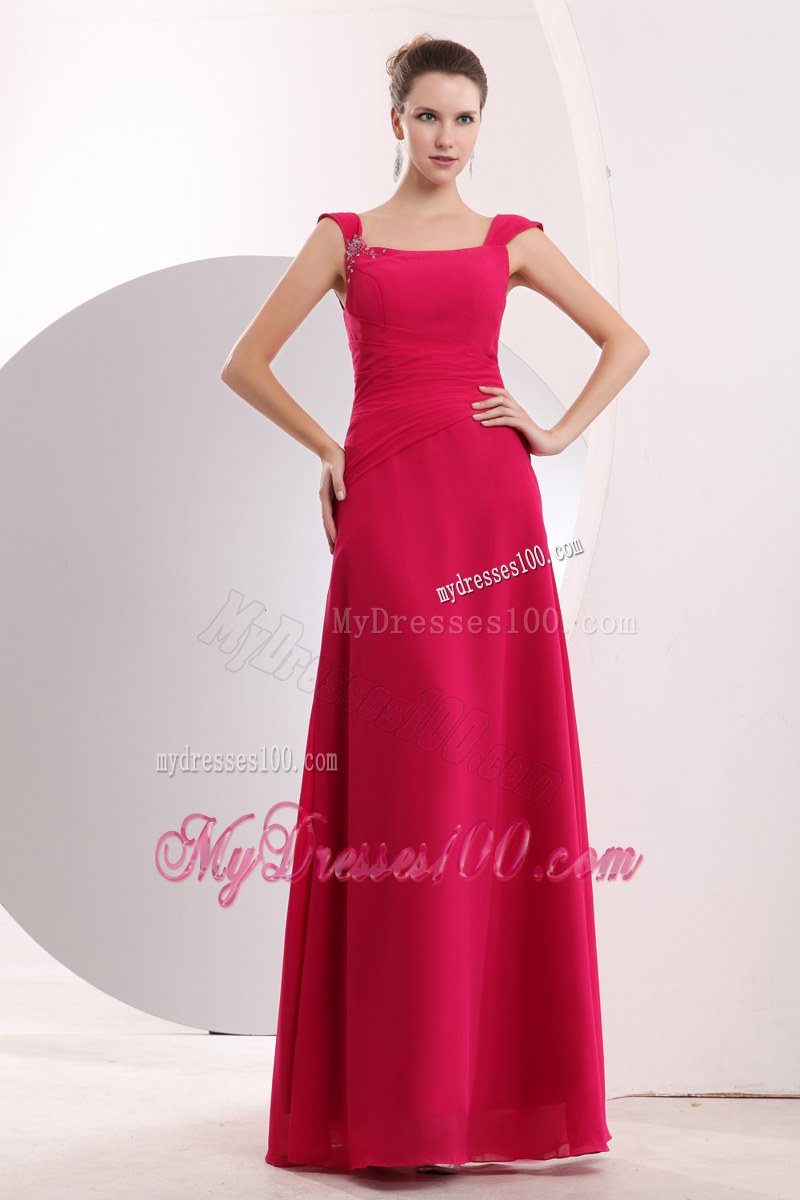 Beading with Ruche Hot Pink Straps Beading Bridesmaid Dress Floor-length