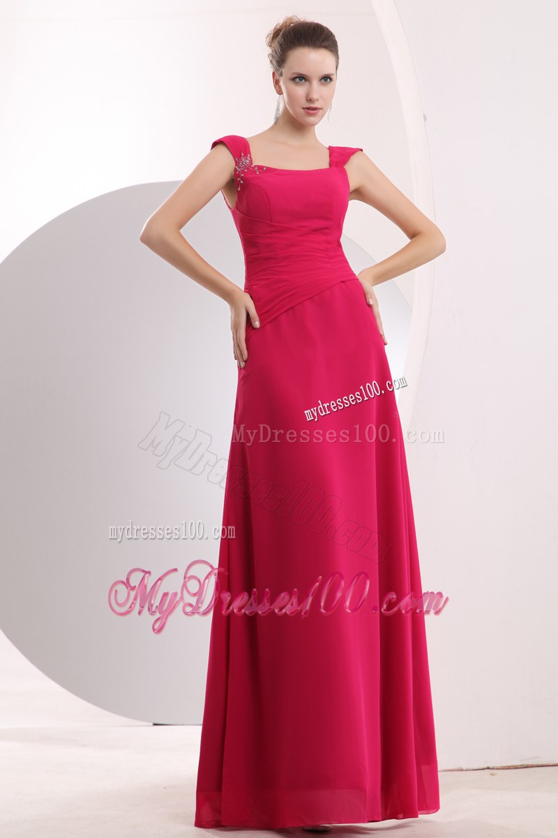 Beading with Ruche Hot Pink Straps Beading Bridesmaid Dress Floor-length