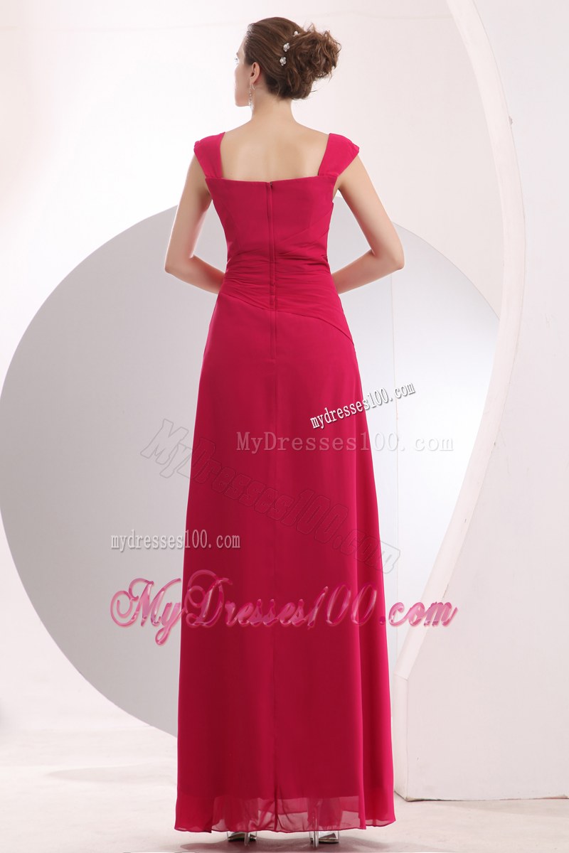 Beading with Ruche Hot Pink Straps Beading Bridesmaid Dress Floor-length