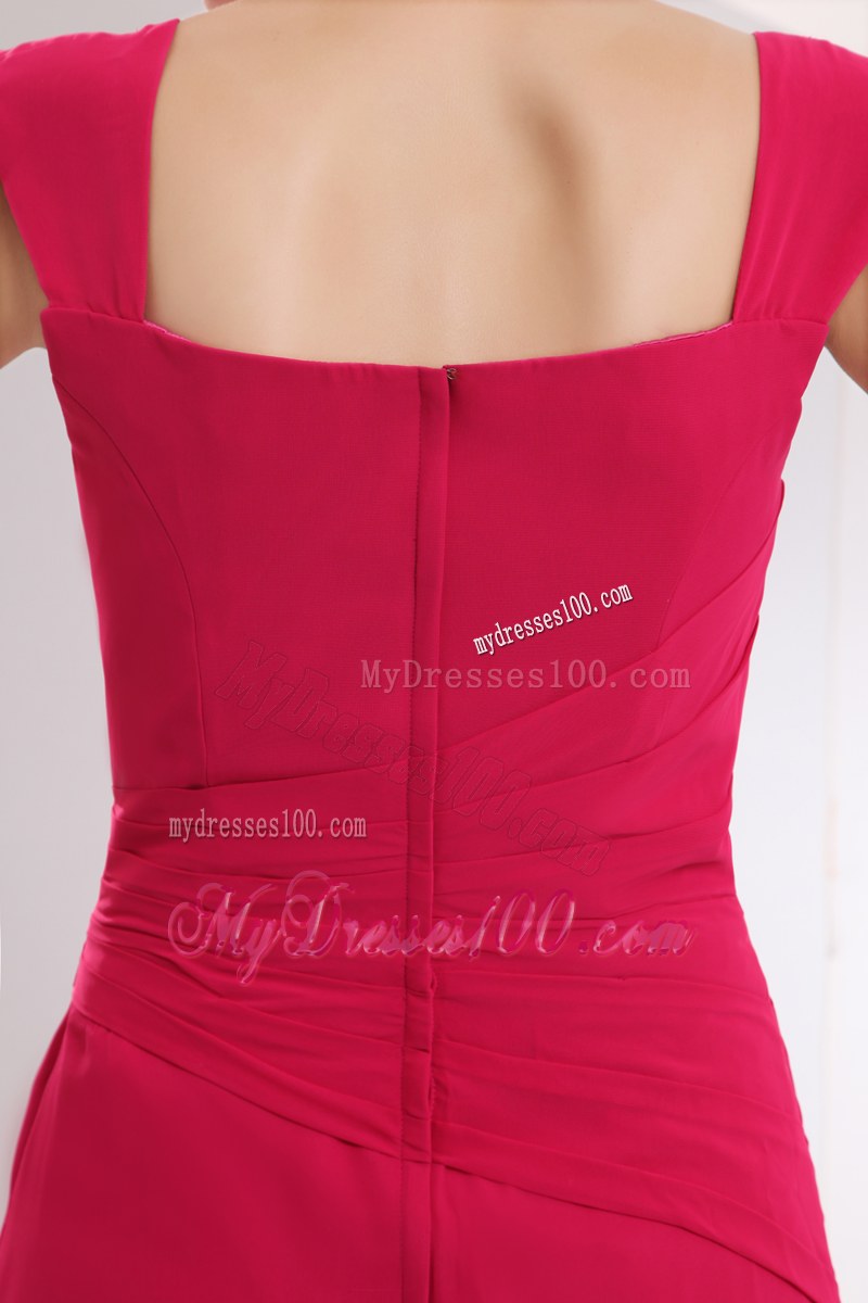 Beading with Ruche Hot Pink Straps Beading Bridesmaid Dress Floor-length