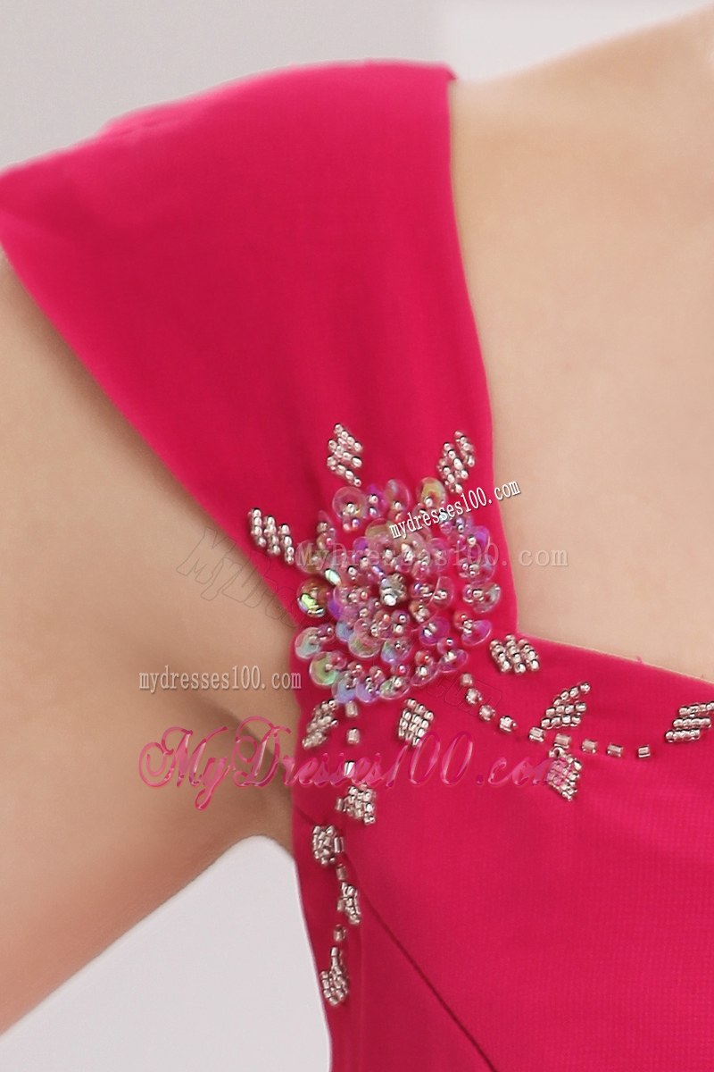 Beading with Ruche Hot Pink Straps Beading Bridesmaid Dress Floor-length