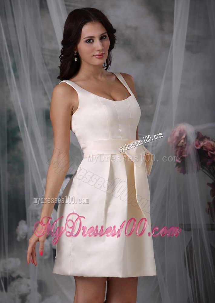 Straps Mini-length Off White Bridesmaid Dresses Column Taffeta Bow