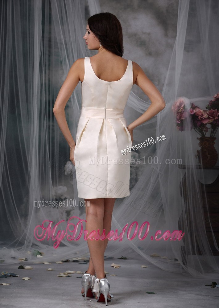 Straps Mini-length Off White Bridesmaid Dresses Column Taffeta Bow