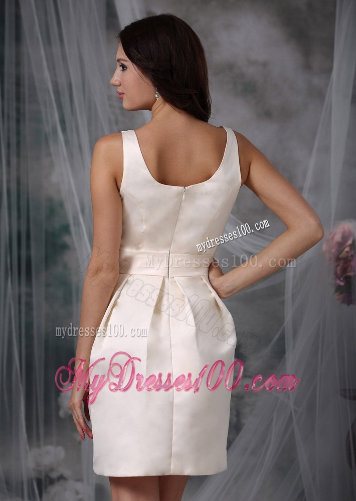 Straps Mini-length Off White Bridesmaid Dresses Column Taffeta Bow