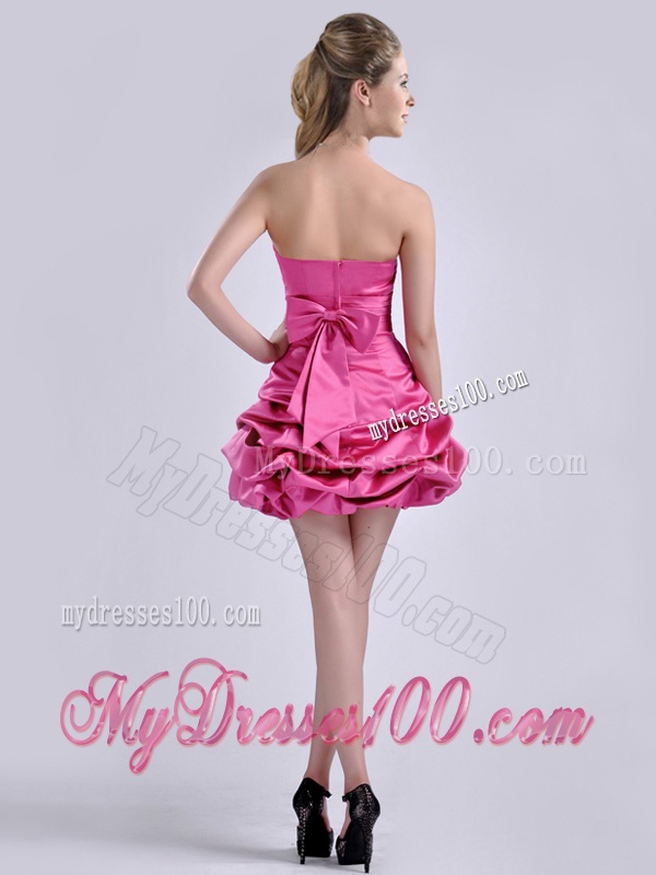 Latest A Line Bubble and Bowknot Taffeta Bridesmaid Dress in Hot Pink
