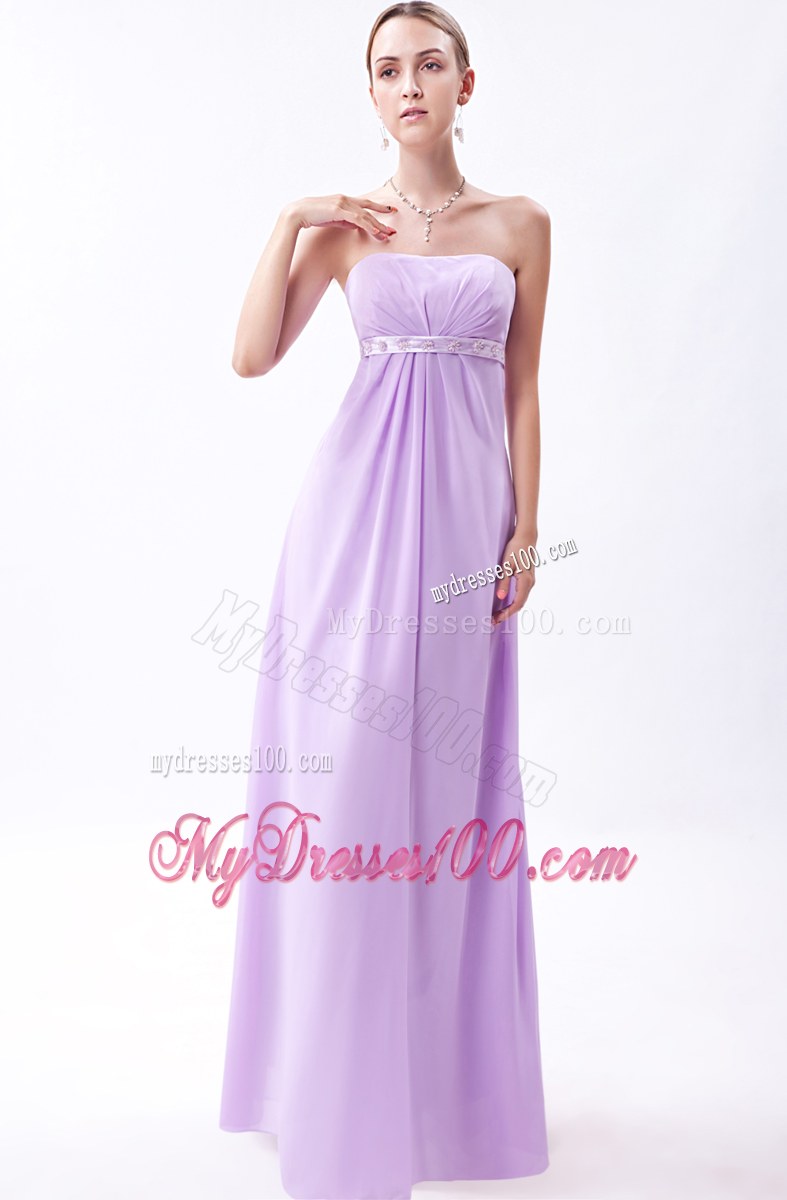 Embroidery Lavender Empire Bridemaid Dress Floor-length Chiffon