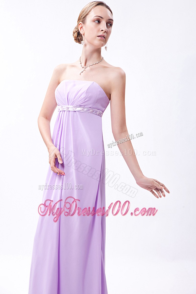 Embroidery Lavender Empire Bridemaid Dress Floor-length Chiffon