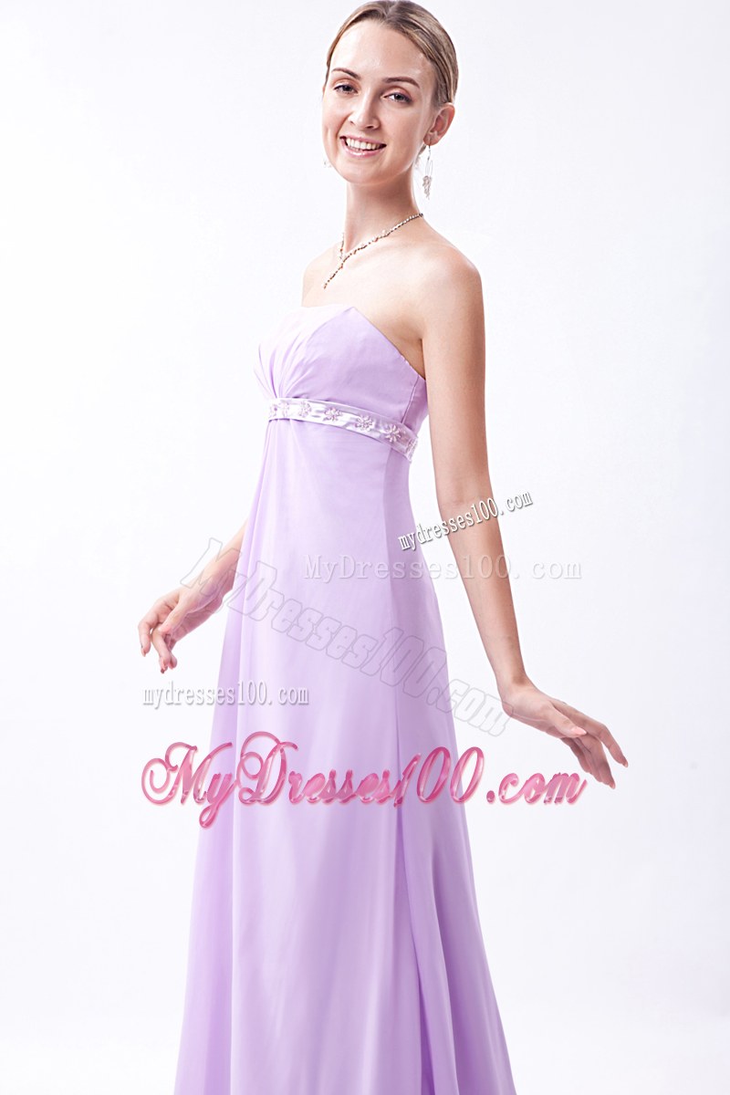 Embroidery Lavender Empire Bridemaid Dress Floor-length Chiffon