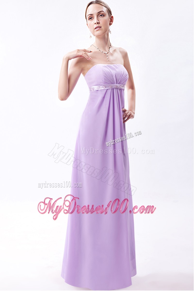 Embroidery Lavender Empire Bridemaid Dress Floor-length Chiffon