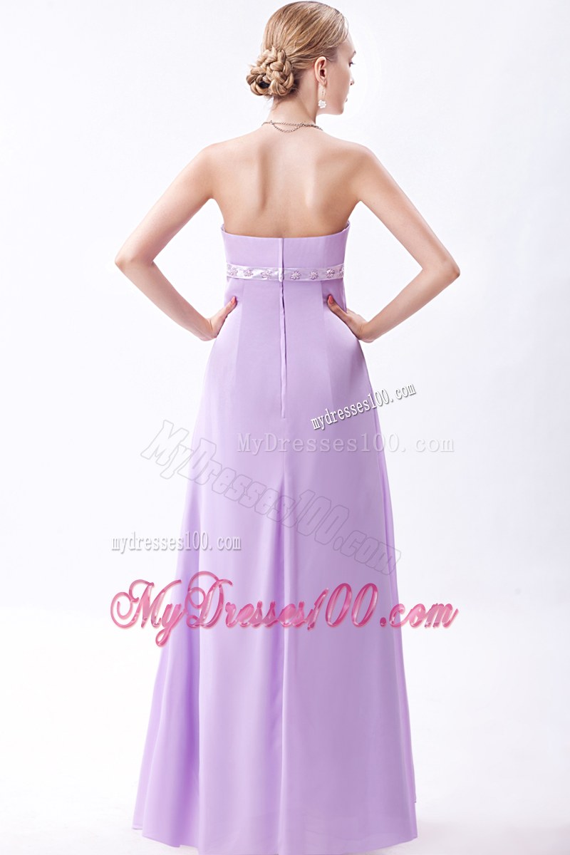 Embroidery Lavender Empire Bridemaid Dress Floor-length Chiffon