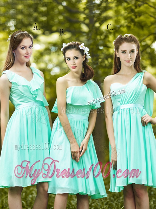 Lovely Belted and Ruched Short Bridesmaid Dress in Apple Green