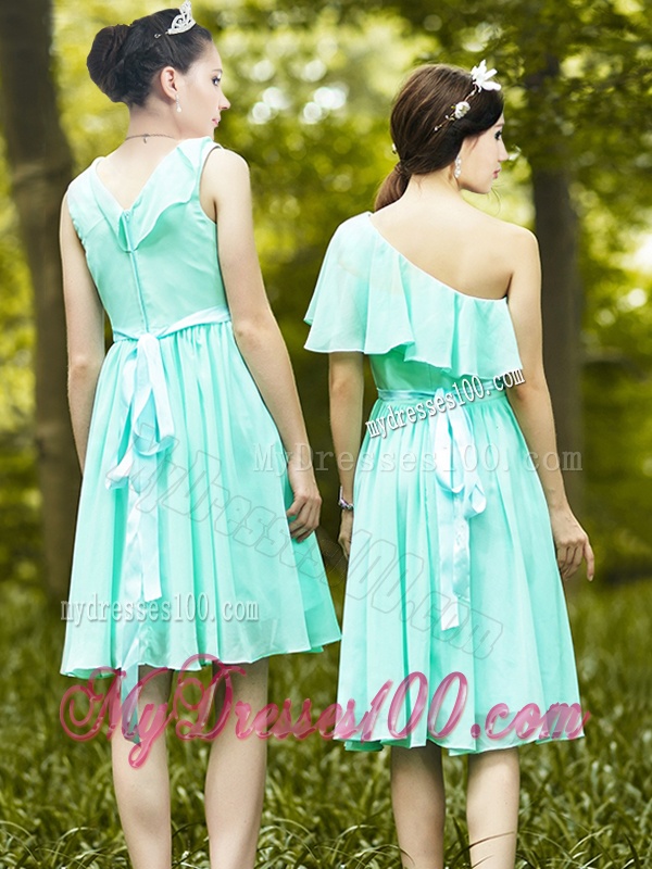 Lovely Belted and Ruched Short Bridesmaid Dress in Apple Green