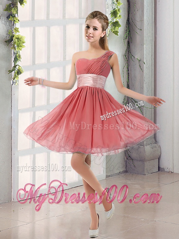 Natural One Shoulder A Line Ruching Lace Up Bridesmaid Dress