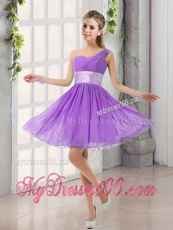 Natural One Shoulder A Line Ruching Lace Up Bridesmaid Dress