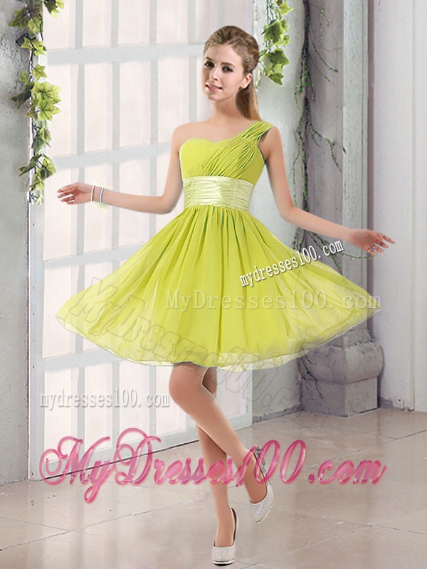 Natural One Shoulder A Line Ruching Lace Up Bridesmaid Dress