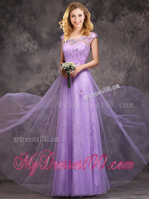 New Arrivals Beaded and Applique Long Bridesmaid Dress in Lavender