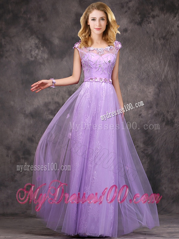 New Arrivals Beaded and Applique Long Bridesmaid Dress in Lavender