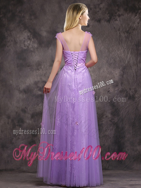 New Arrivals Beaded and Applique Long Bridesmaid Dress in Lavender