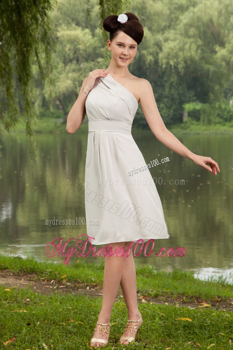 One Shoulder Knee-length Chiffon Grey Empire Bridemaid Dress