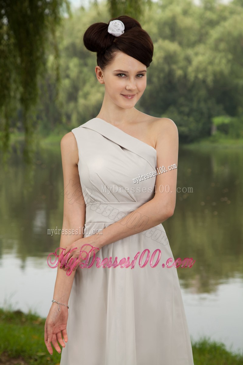 One Shoulder Knee-length Chiffon Grey Empire Bridemaid Dress