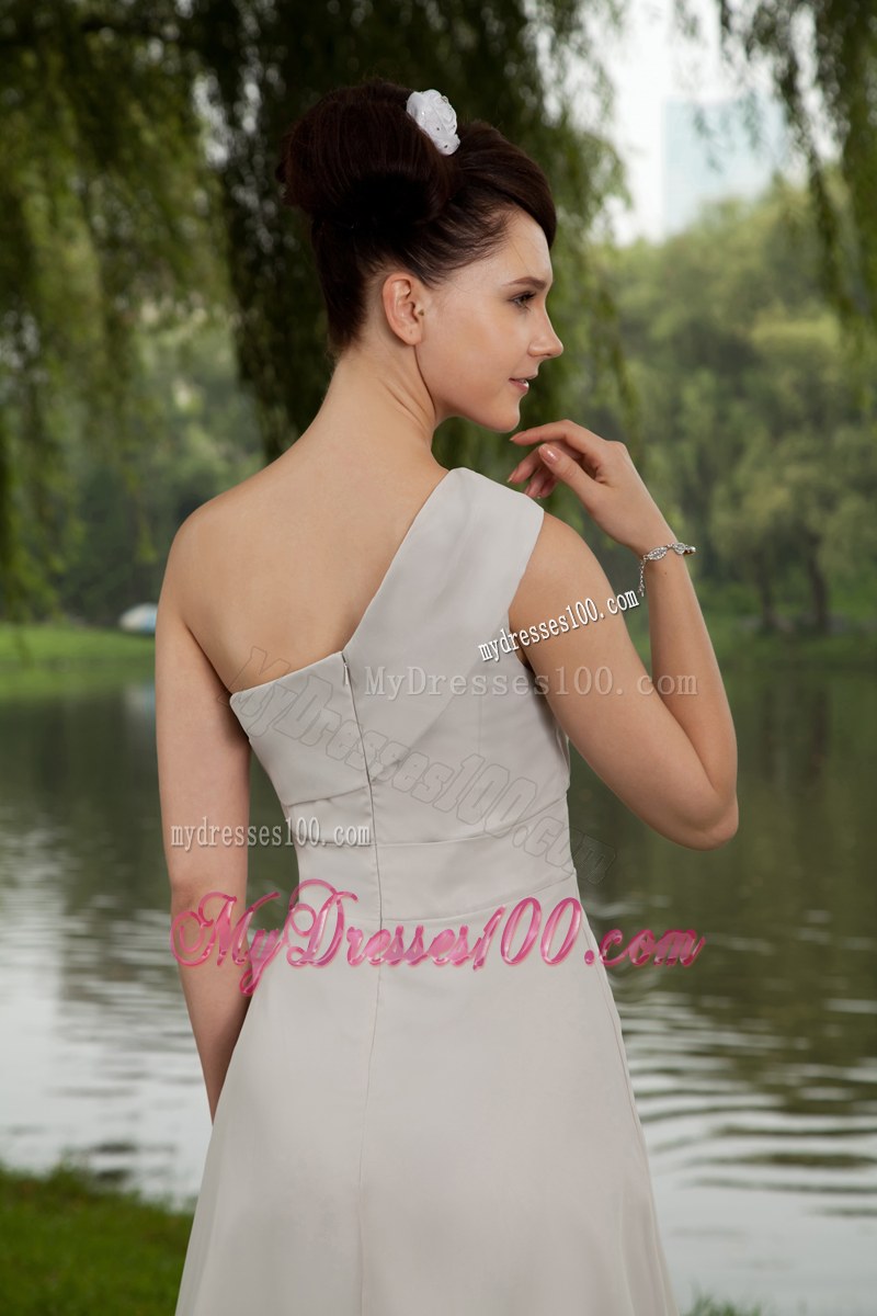 One Shoulder Knee-length Chiffon Grey Empire Bridemaid Dress