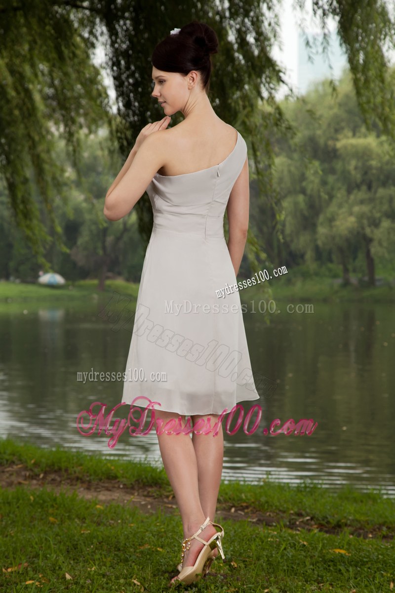 One Shoulder Knee-length Chiffon Grey Empire Bridemaid Dress