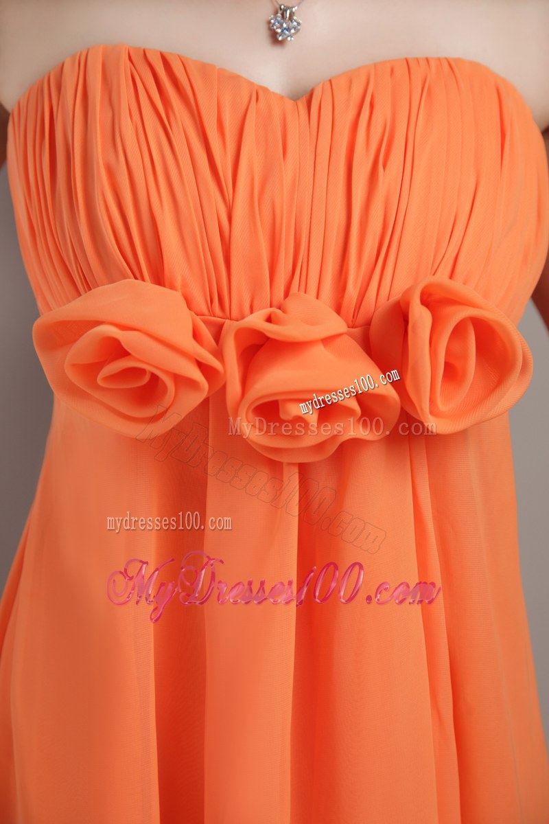 Empire Sweetheart Orange Brush Train Bridesmaid Dress Hand Flowers