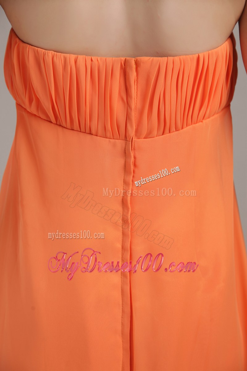Empire Sweetheart Orange Brush Train Bridesmaid Dress Hand Flowers