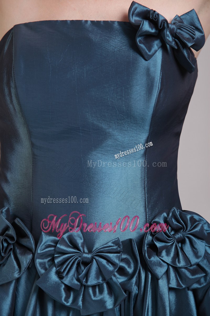 A-Line Strapless Peacock Green Bridesmaid Dress Mini-length Bowknots